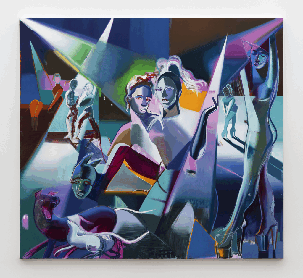 Gemälde "I spent all day waiting for the night (Strobes)" aus dem Jahr 2025. Öl/Leinwand 201x220x5cm